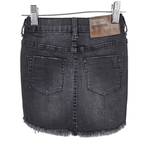 New One Teaspoon Denim Mini Skirt Girls 4-5 Black Punk 2020 Stretch HW - Picture 3 of 5
